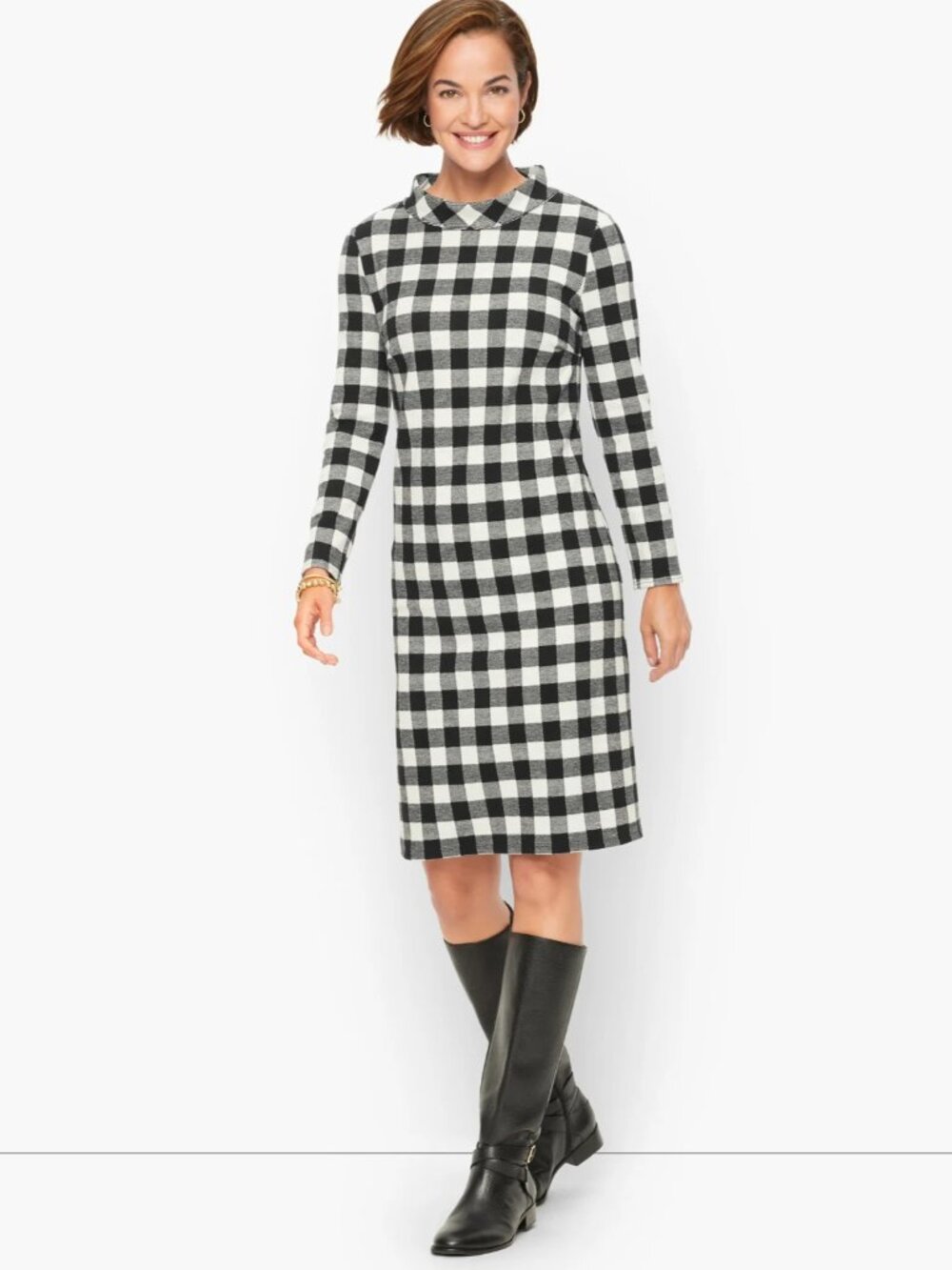 NWT TALBOTS Black Buffalo Check Long Sleeve Flannel Dress Size Mp